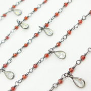 Garnet & CZ Dangle Oxidized Wire Chains